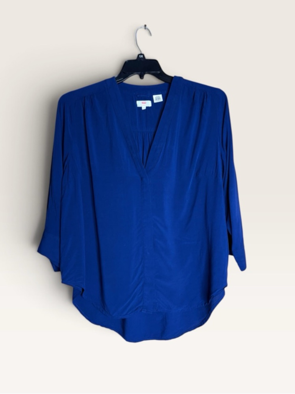 Levi's Women's 1X Royal Blue V Neck 3/4 Sleeve Relaxed Blouse